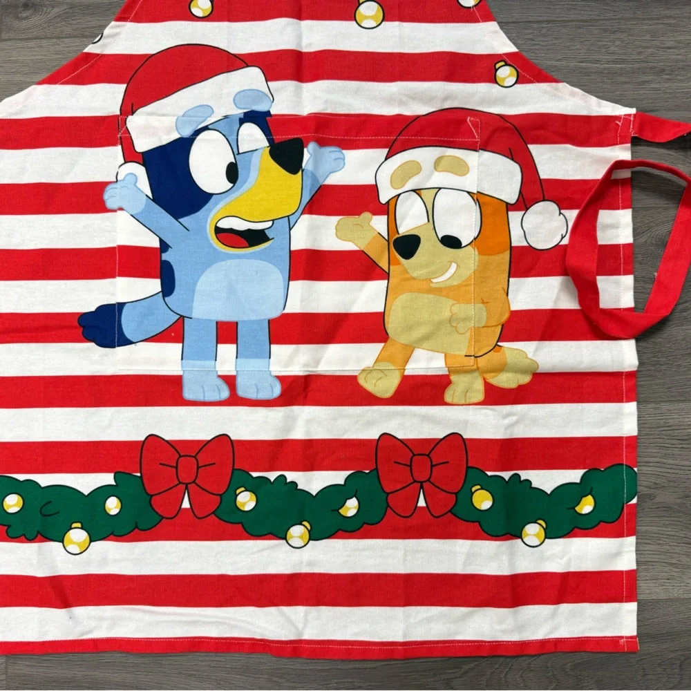 New! Adult Bluey/Bingo Dogs Christmas Cooking Apron, Red & White Striped